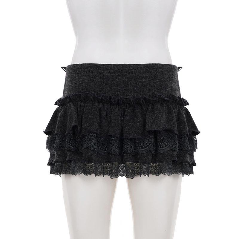 European & American Sweet Style Ruffle Patchwork Low-Waist Knit Skirt