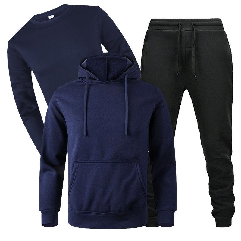New Loose Men's Autumn and Winter Fleece Sweater Sweatpants Three-piece Casual Sports Long-sleeved Set