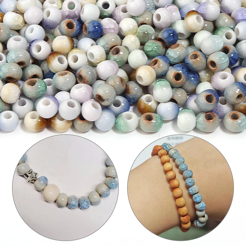 40pcs/lot 6mm Ice Crack Ceramic Beads Round Loose Spacer Beads For Jewelry Making DIY Bracelet Necklace Earrings Accessories