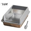 Strapazierfähige Edelstahl-Haustiertoilette Metall-Katzenklo, Kätzchenbox mit hohen Rändern, Auslaufsicheres geruchshemmendes Design, Schaufel inklusive, Nicht
