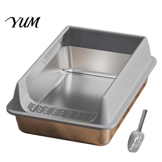 Strapazierfähige Edelstahl-Haustiertoilette Metall-Katzenklo, Kätzchenbox mit hohen Rändern, Auslaufsicheres geruchshemmendes Design, Schaufel inklusive, Nicht