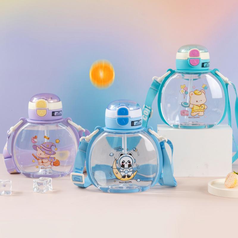 Water bottle new cartoon gourd kettle space cup 810ml large capacity plastic straw cup direct drinking dual-purpose water cup