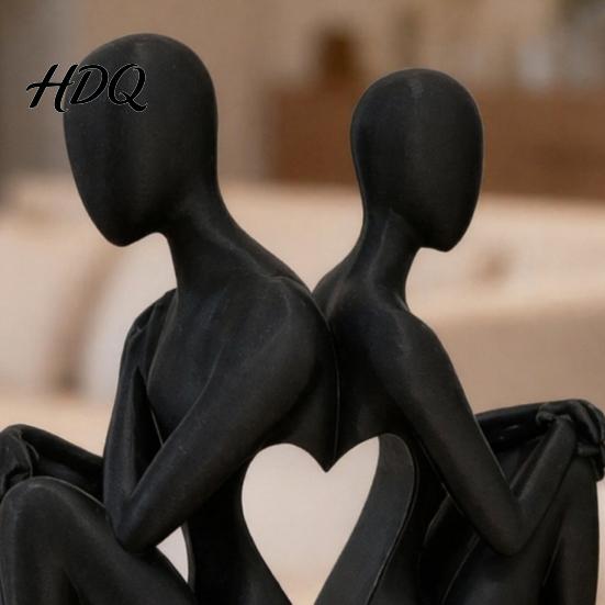 Durable 3D Printed Decor Abstract Back-to-Back Couple Sculpture Matte Black Desktop Ornaments
