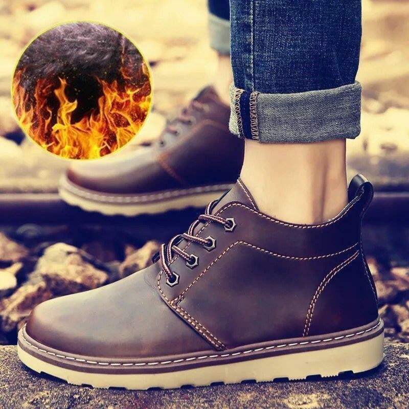 

Зимняя мужская обувь ботинки Мартин мужские черные высокие хлопковые ботинки с набивкой утолщенные мужские ботинки рабочие кожаные ботинки повседневная кожаная обувь 44