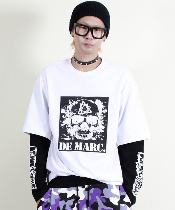 Deumakeu Skull Graphic Double Sleeve Long Sleeve T-Shirt White