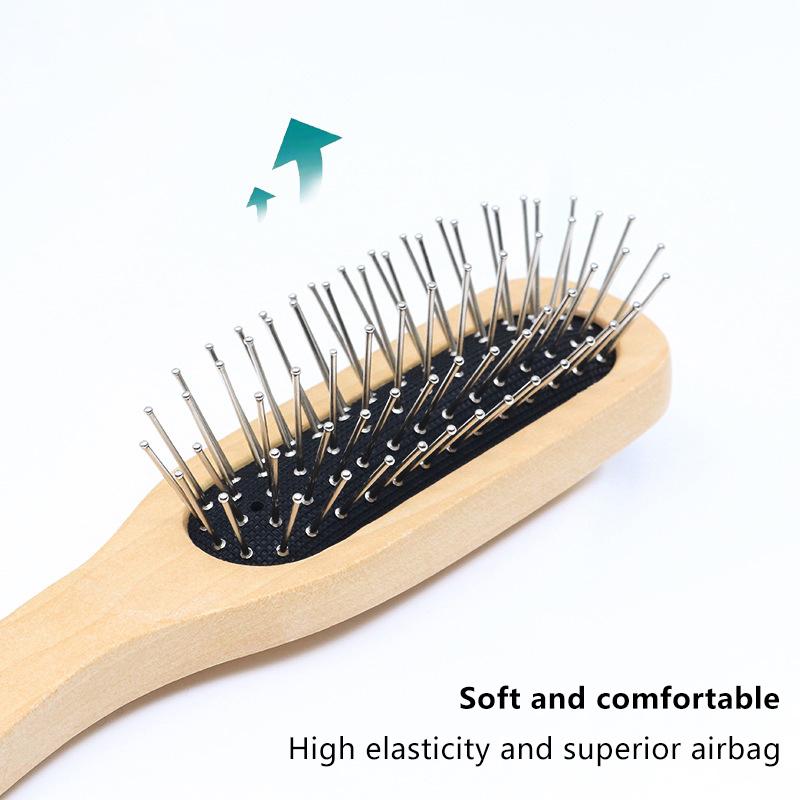 Natural Wood Comb Steel Metal Hair Brush Portable Wooden Air Cushion Comb Scalp Detangler Hair Comb Salon Styling Hair Tools
