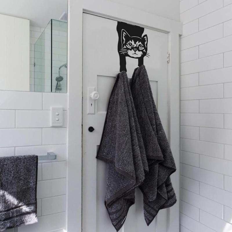 Декоративні Силуети Кішок Металевий Гачок на Двері Тваринний Вішак для Пальта Капелюхів Декорація для Ванної Кімнати Домашній Аксесуар для Зберігання
