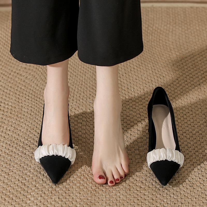 Spring and summer new gentle wind pointed high heels versatile temperament black thick high heels single shoes women