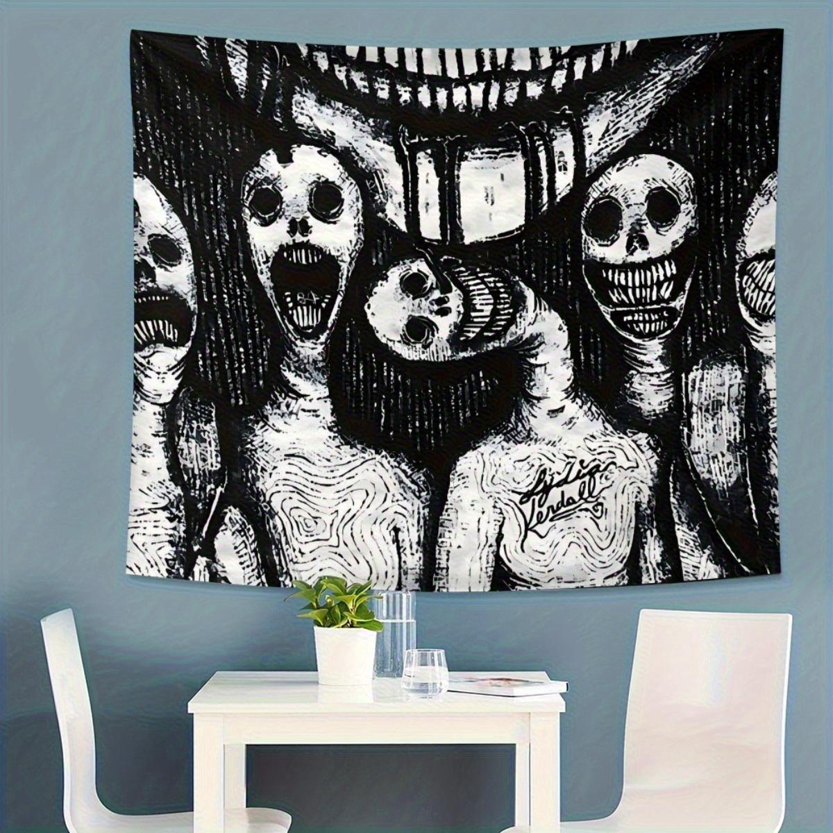 

1Pc Eerie Skeleton Tapestry Gothic Polyester Wall Hanging Creepy Skull Illustration Black White for Bedroom Living Room 74x94cm(29x37in)