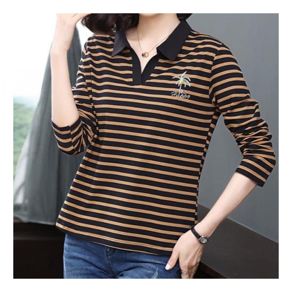Navava Men S Palm Embroidery Collar Long Sleeve T ShirT nT1406