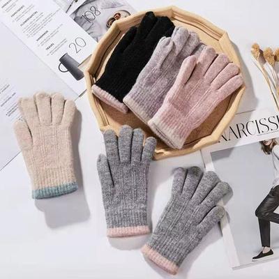 Gestrickte Damen Handschuhe Fleece Pelzig Warm Fäustlinge Winter Warm Vollfinger Fäustlinge Herbst Winter