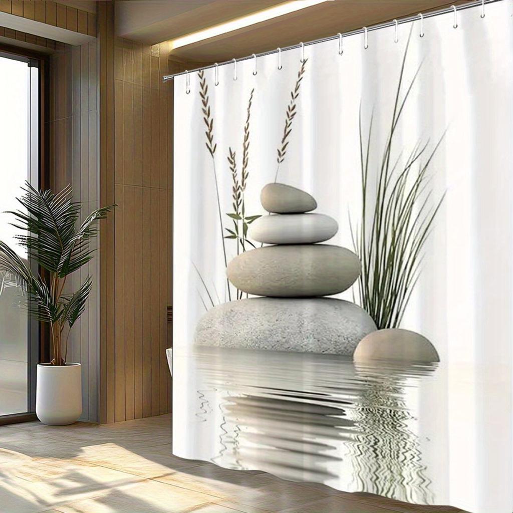 Zen Stone Shower Curtain Water Reflection Nature Art Minimalist Design Bathroom Decor Waterproof Printed Bath Curtain Home