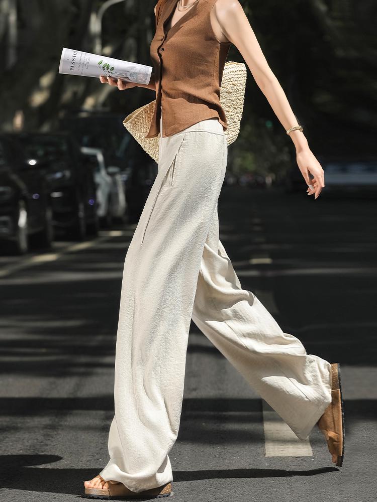 Women's Tencel Linen High Waist Wide Leg Pants - Summer 2026, Old Money Style, Relaxed Casual Loose Fit
