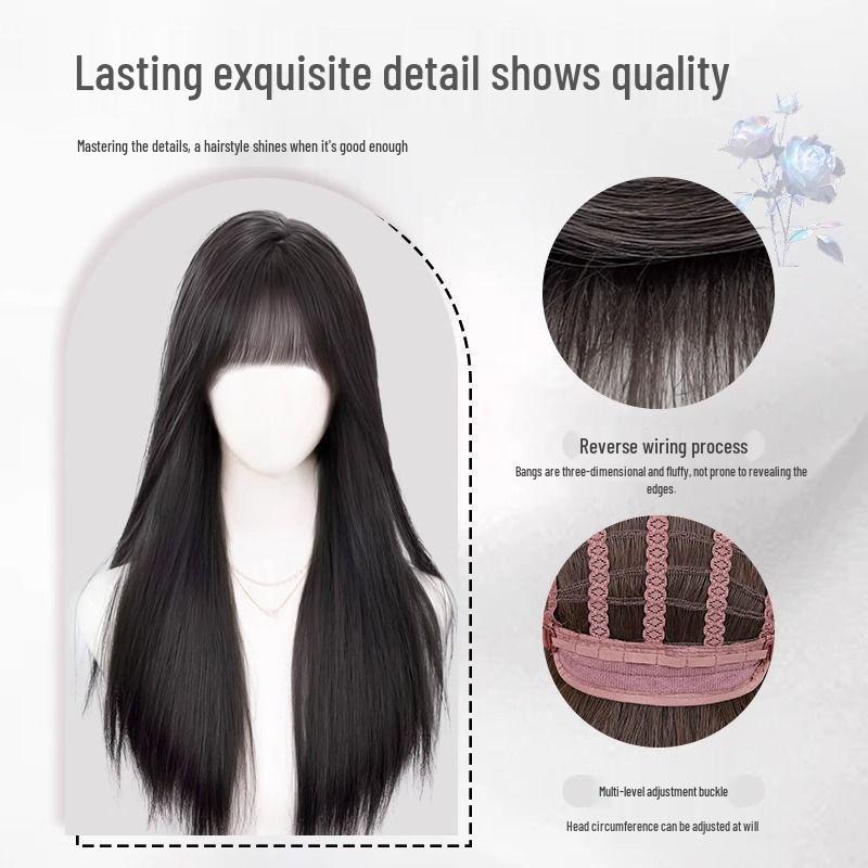 Women's Long Black Straight Wig with Bangs, Fluffy Synthetic Hair, Inspired by Tomie Manga & Internet Celebrities
