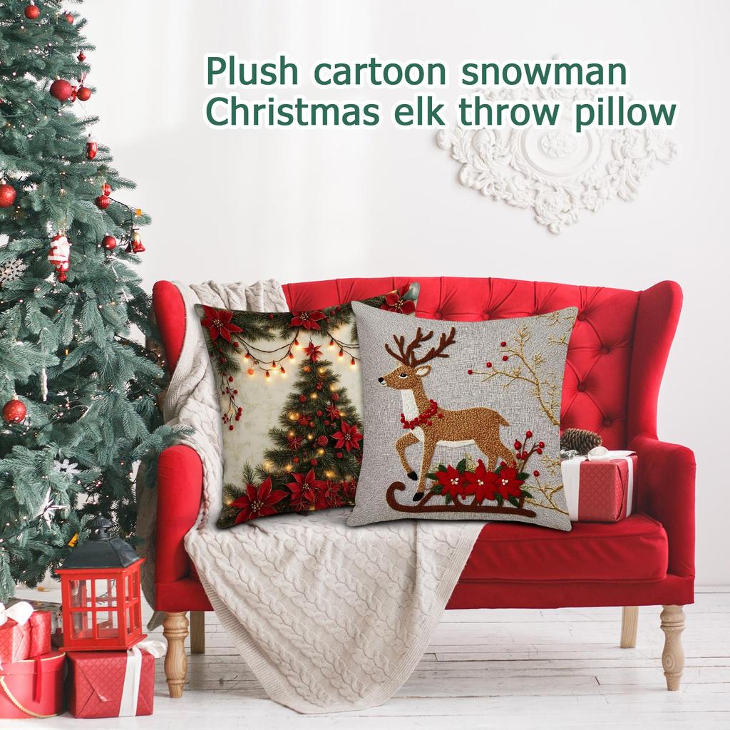 Plyšový Kreslený Sněhulák Vánoční Los Polštář