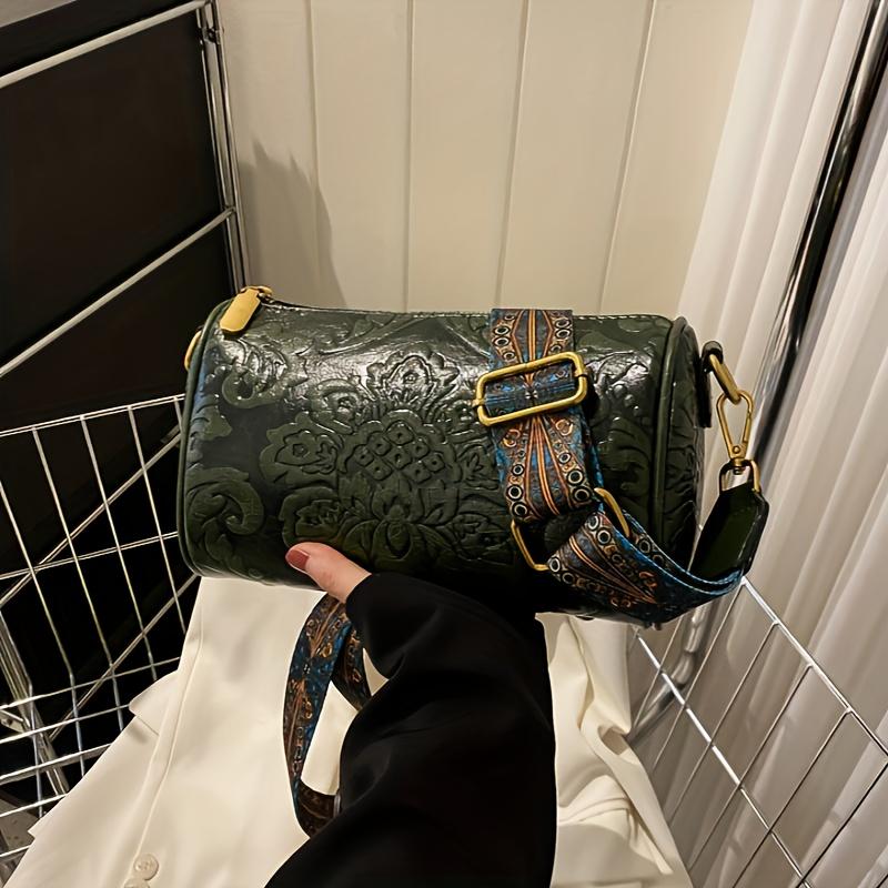 Chic Floral Embossed Crossbody Bag: Urban Elegance with Secure Zip, Durable Design & Wide Strap for Everyday Style