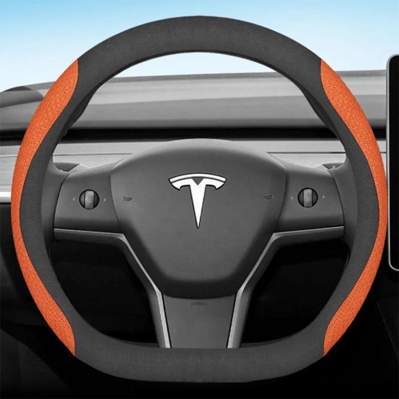 For Tesla Model 3 Y S 2012 2013 2016 2017 2020 2021 - 2024 Car Steering Wheel Cover PU Leather 9Colors Non-slip Auto Accessories