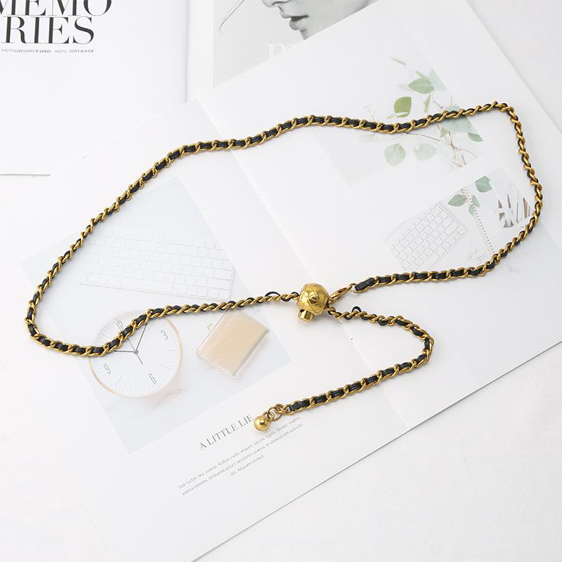 

Xiaoxiang металлическая цепочка на талию аксессуары женский тканый пояс украшение с юбкой платье цепочка тонкий пояс ветер золотой