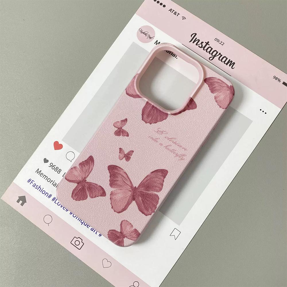 Pink Butterfly Phone Case for iPhone 17 16 15 14 Plus 13 12 11 Pro Max Aesthetic Soft TPU Shockproof Protective Cover