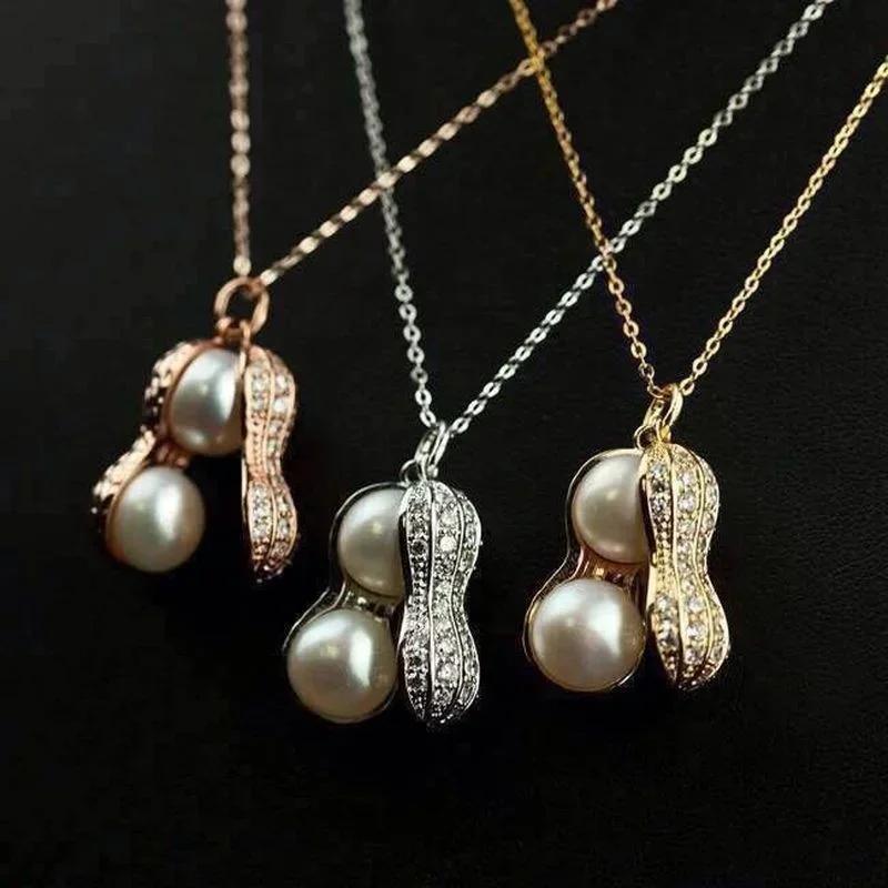 Christmas Gift for Women Peanut Necklace Women White Fake Pearl Necklace Clavicle Pendant Jewelry Titanium Creative Gift