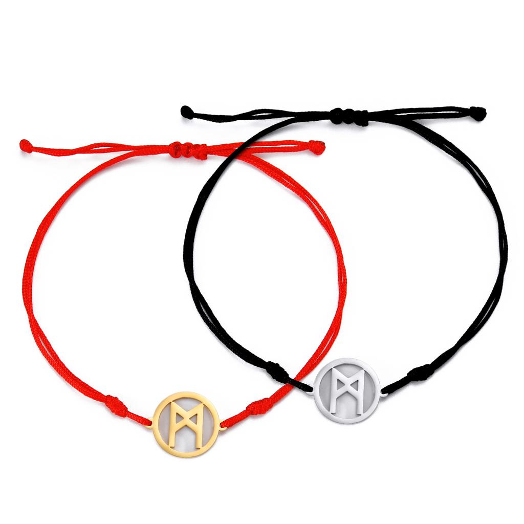 Dawapara Norse Runes Bracelet Elder Futhark Rune Charm Adjustable Rope Bracelet Stainless Steel Viking Jewelry