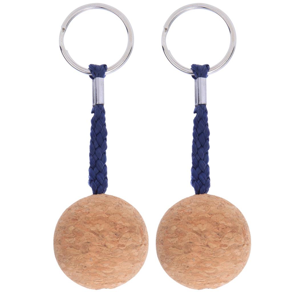 2Pcs Floating Cork Keyring Wooden Ball Key Ring Float Sailing Boat Canoe Water Sport Accessories Black Rope
