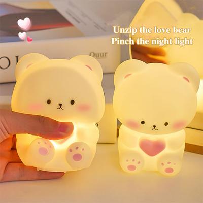 Cartoon Bear Night Light Soft Glow Flicker Free Battery Powered Soft Silicone Night Light LED Bedside Lamp Decoration