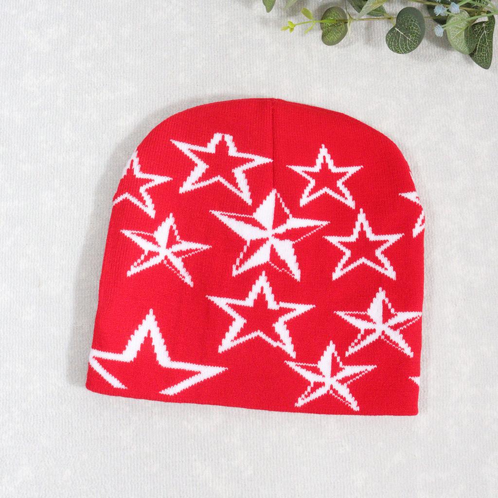 Y2k Style Star Design Knit Cap With Fluffy Fabric For Fall Street Fashion