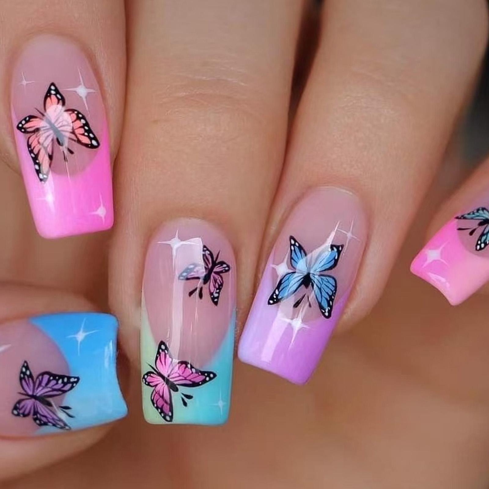 Butterfly Pattern Press on Nail Nail Full Cover False Nail Acrylic Stick on Nail for Unique and Fashionable Looks 1