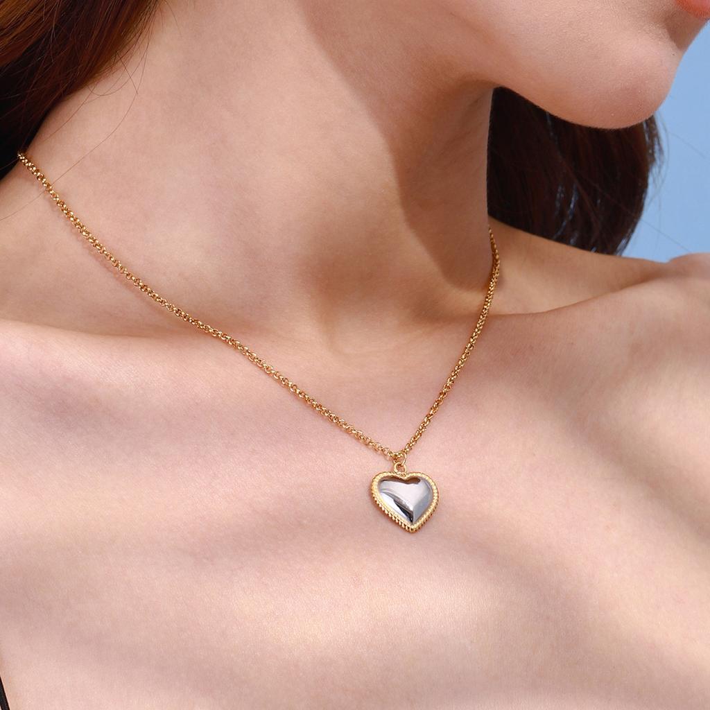 Yori Valentine's Day Gift Heart Love Romantic Pendant Necklace Stainless Steel Golden Collar Jewelry for Women