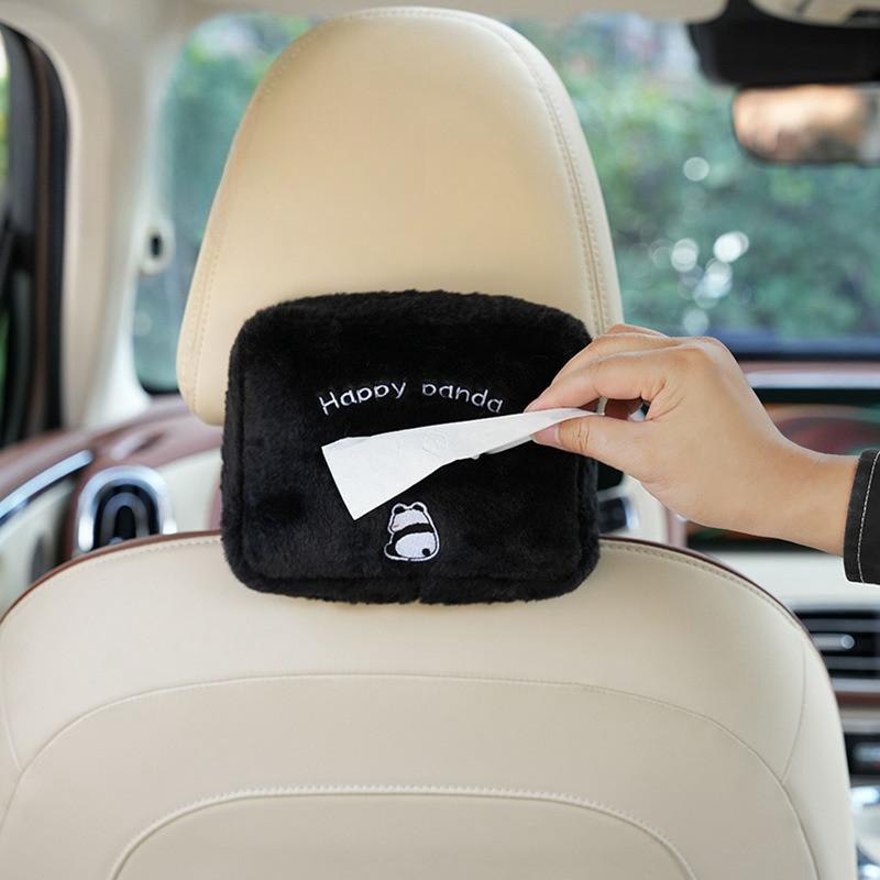 Adorable Panda Car Tissue Holder Versatile Car Storage Solution Fabric Plush