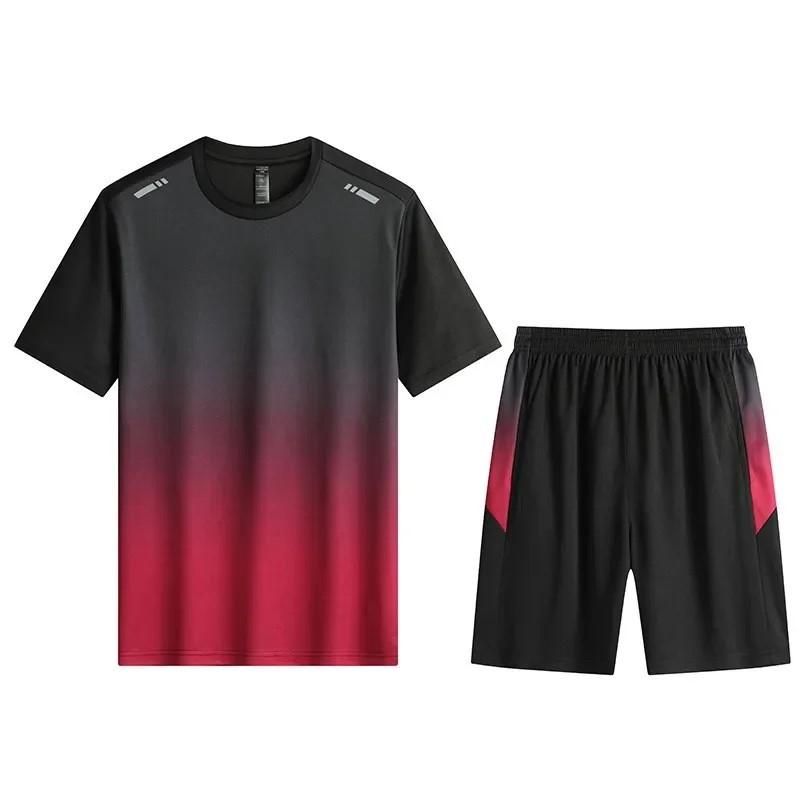 Men's Sports and Leisure Short Sleeved Shorts Set, Men's Leisure Sports Running Fitness T-shirt Shorts for Teenagers