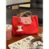 New Korean Large-capacity Red Shoulder Portable Plaid Canvas Bag Versatile Student Commuter Leisure Tote Bag Women