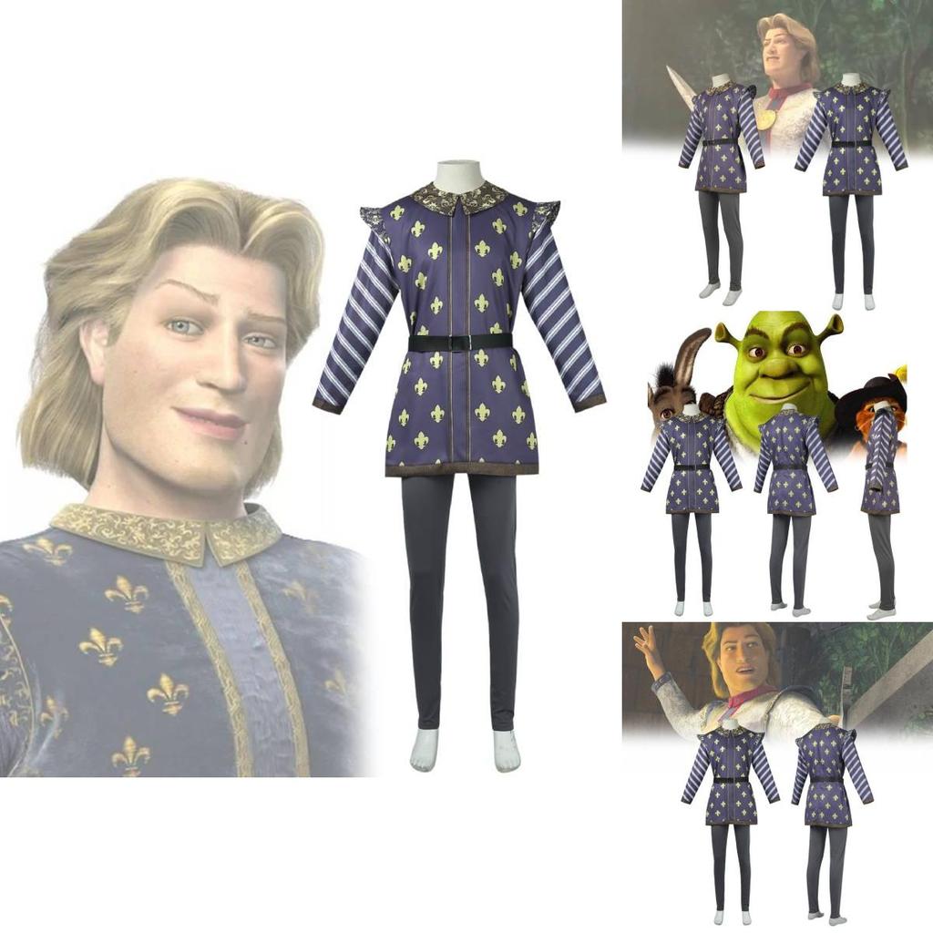 Shrek 3 Principe Azzurro Costume Cosplay Miscela di Poliestere Per Uomo Estate 2024