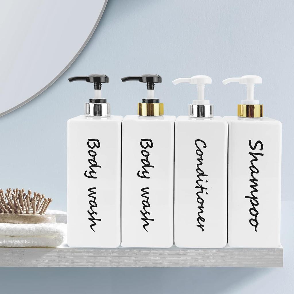Shampoo and Conditioner Dispenser (Set of 3, 21oz) Modern Refillable Shampoo Pump Bottles for Shower Soap - Empty Body Wash Dispenser Set for