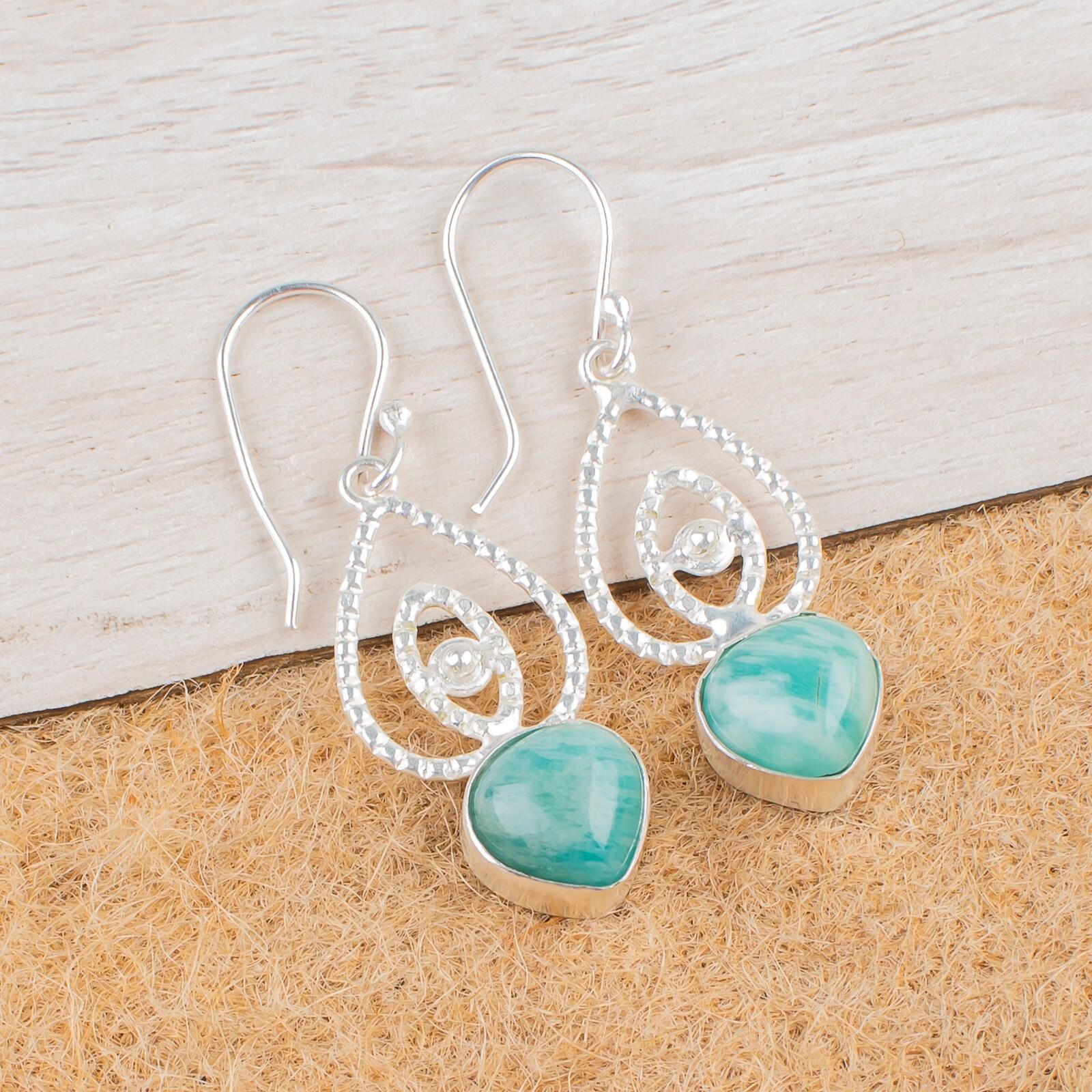 

Natural Amazonite Gemstone 925 Sterling Silver Handmade Jewelry Earrings 2.00 EE-32-31
