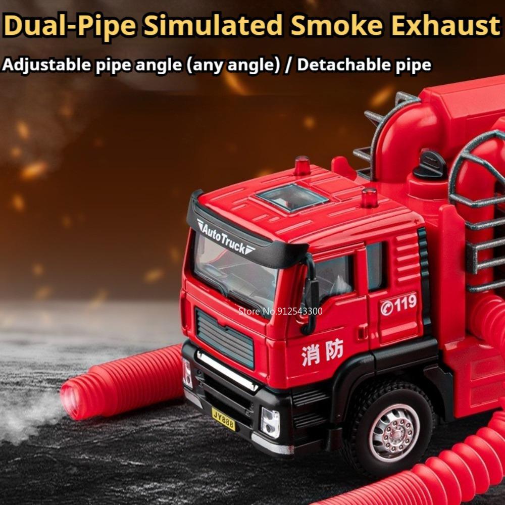 1:50 Smoke Exhaust Fire Truck Water Tank Car Model Toy Doors Opened Pull Back Models Sound Light Cars for Boys Festival Gifts