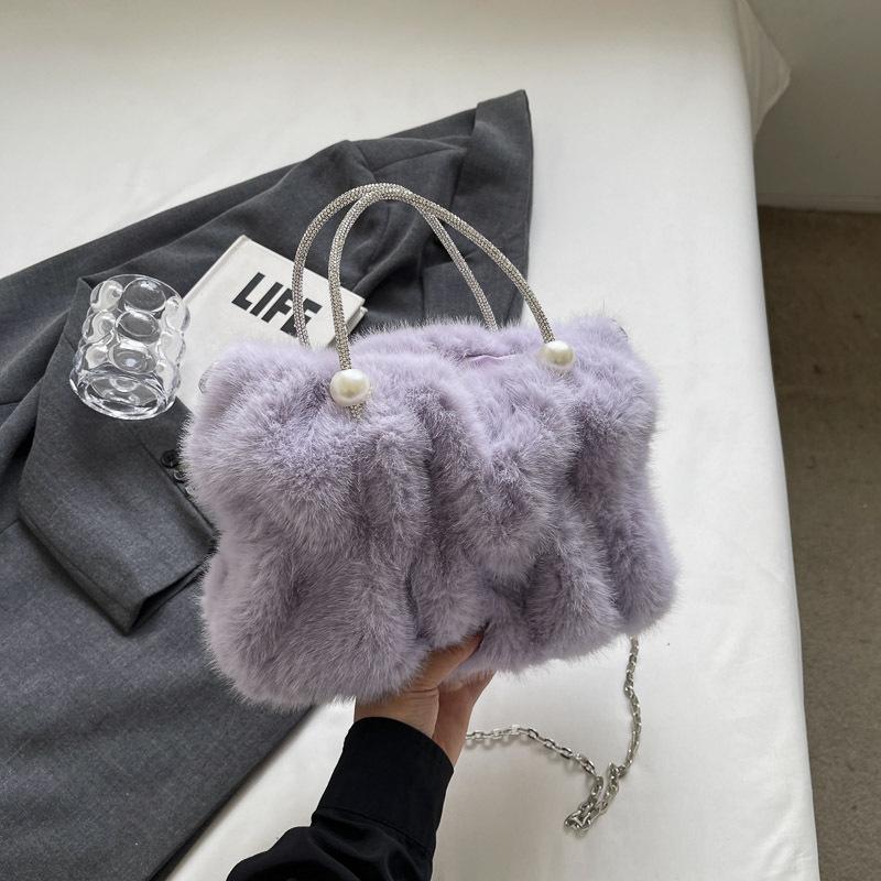 

Плюшевая сумка женская большой вместимости новая осенне-зимняя универсальная сумка-мессенджер на цепочке плиссированная плюшевая сумка светло-фиолетовый