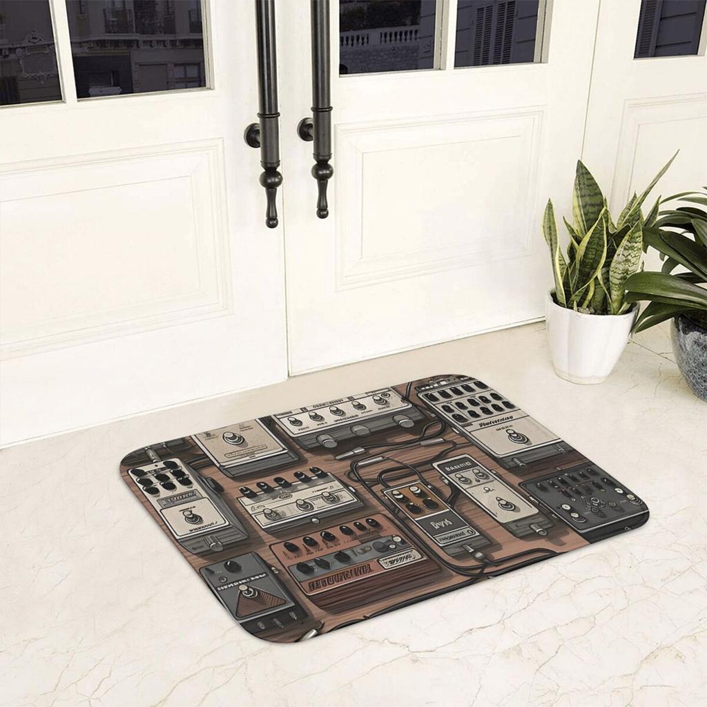 Guitar Effect Pedal Board Doormat Music Studio Decor Non-Slip Washable Indoor Floor Rug for Kitchen Entryway Balcony Carpet