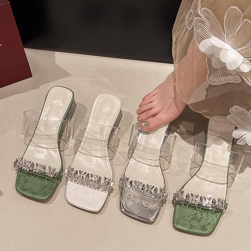 Лето 2024 Новая Мода Элегантные Повседневные Сандалии на Толстом Каблуке ПВХ Квадратный — фото 5