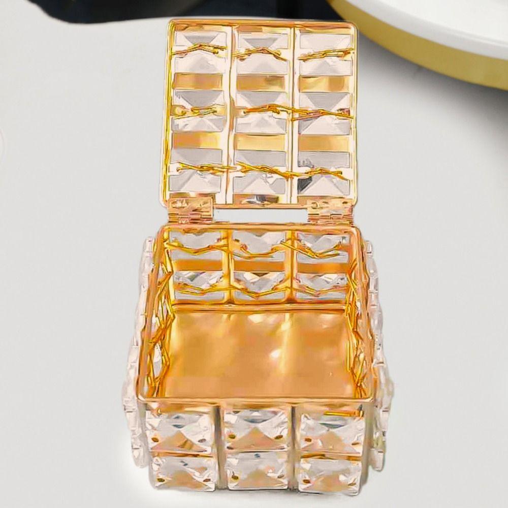Exquisite Cosmetics Storage Box Metal Jewelry Box Desktop Ornament Crystal Box Bedroom