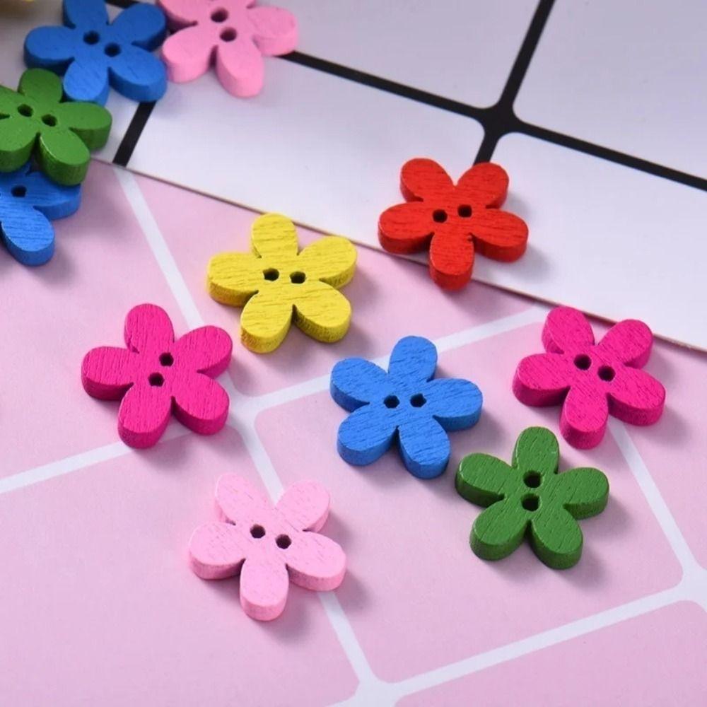 100pcs Flat-back Clothing Button 2 Holes Sewing Button DIY Flower Wooden Button  Clothing Sewing