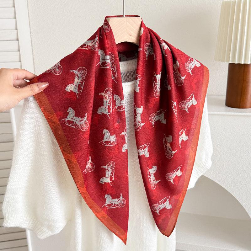 Qiandongge Camellia Cotton and Linen Small Square Scarf Silk Scarf New Women's Thin Imitation Velvet Shawl Scarf Headscarf Scarf