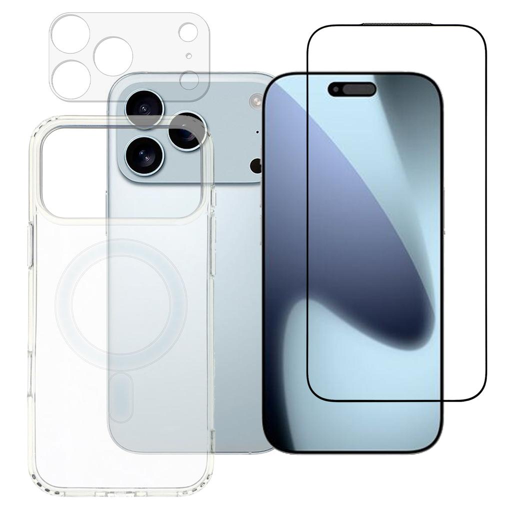 For iPhone 17 Pro Max Phone Case Compatible with MagSafe with Tempered Glass Screen Film+Clear Lens Film