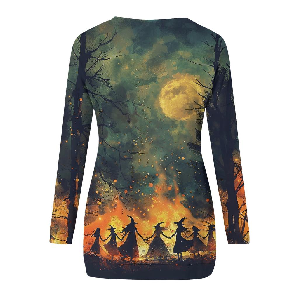 Damenmode Lässig Rundhals Print Langarm Tasche T-Shirt Top