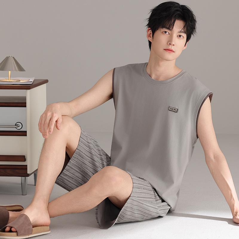 Men's pajamas summer thin cotton vest shorts cool summer men's casual can wear large size loungewear