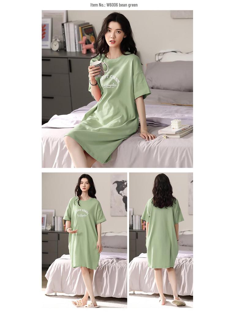 Women's Summer Cotton Loose Casual Short Sleeve Nightdress