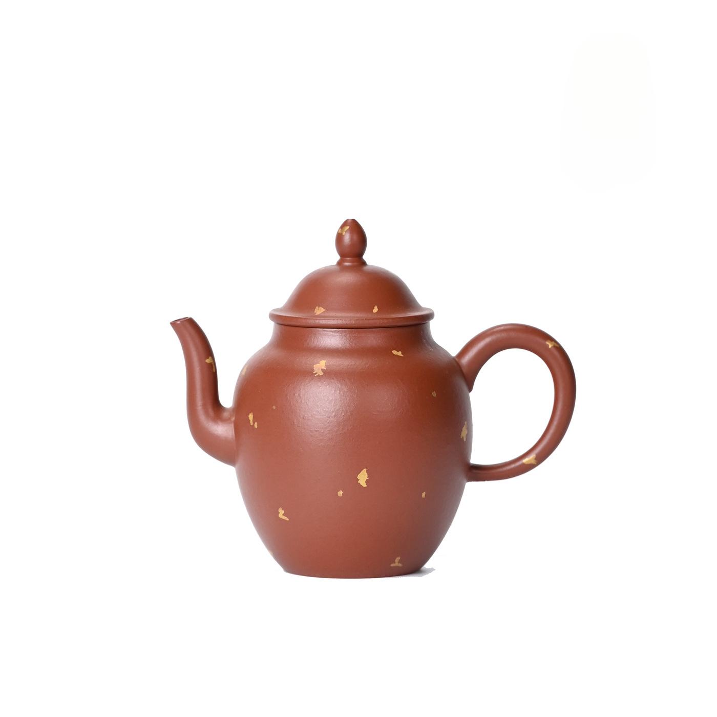

190ml Traditional Yixing Purple Clay Teapots Handmade Sprinkle Gold Pot Raw Ore Pear Skin Zhu Mud Kettle Zisha Tea Set Gifts