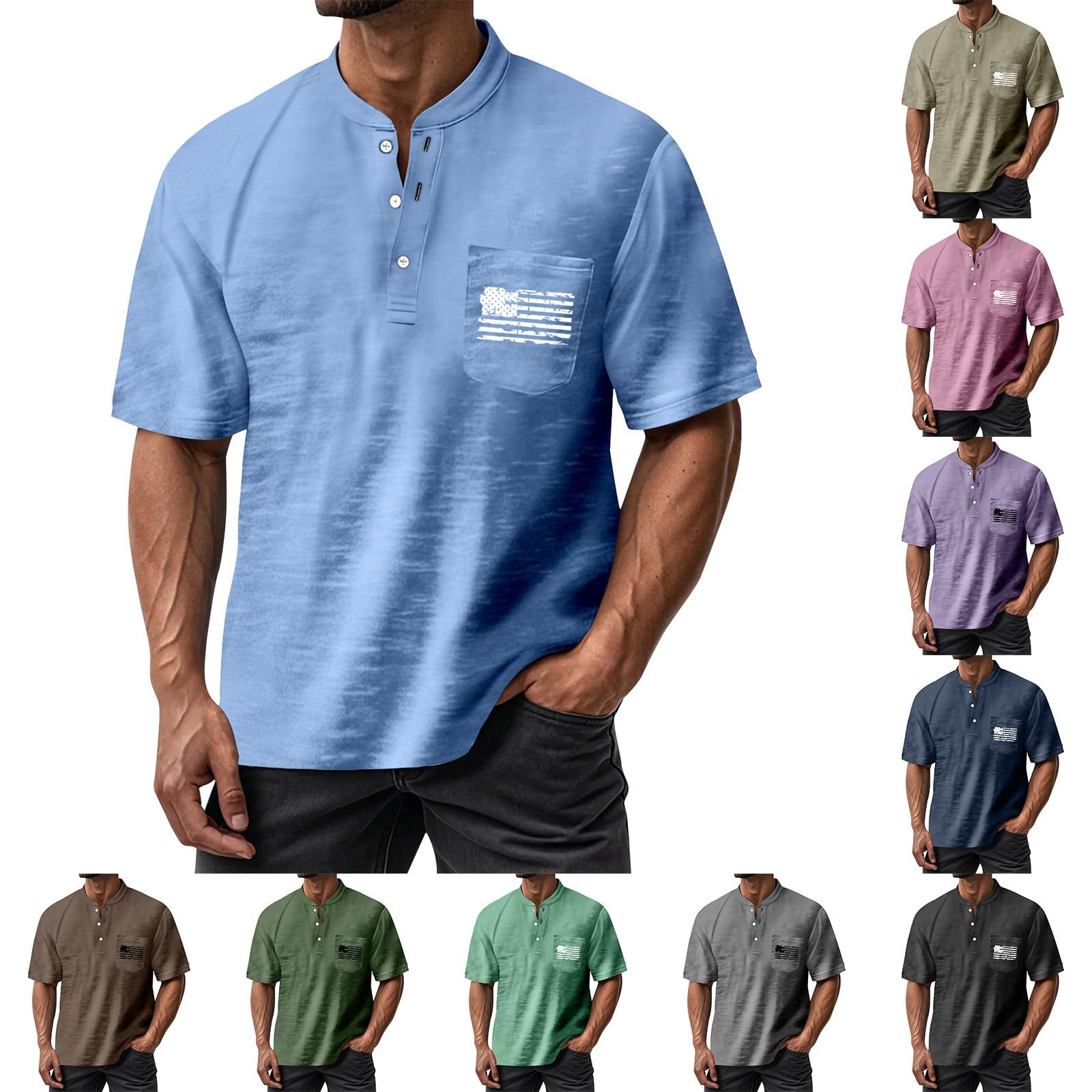 

Men s Summer Independence Day Pattern Round Neck Short Sleeve T-Shirt Neck Men s All- Casual Button Shirt XXL коричневий