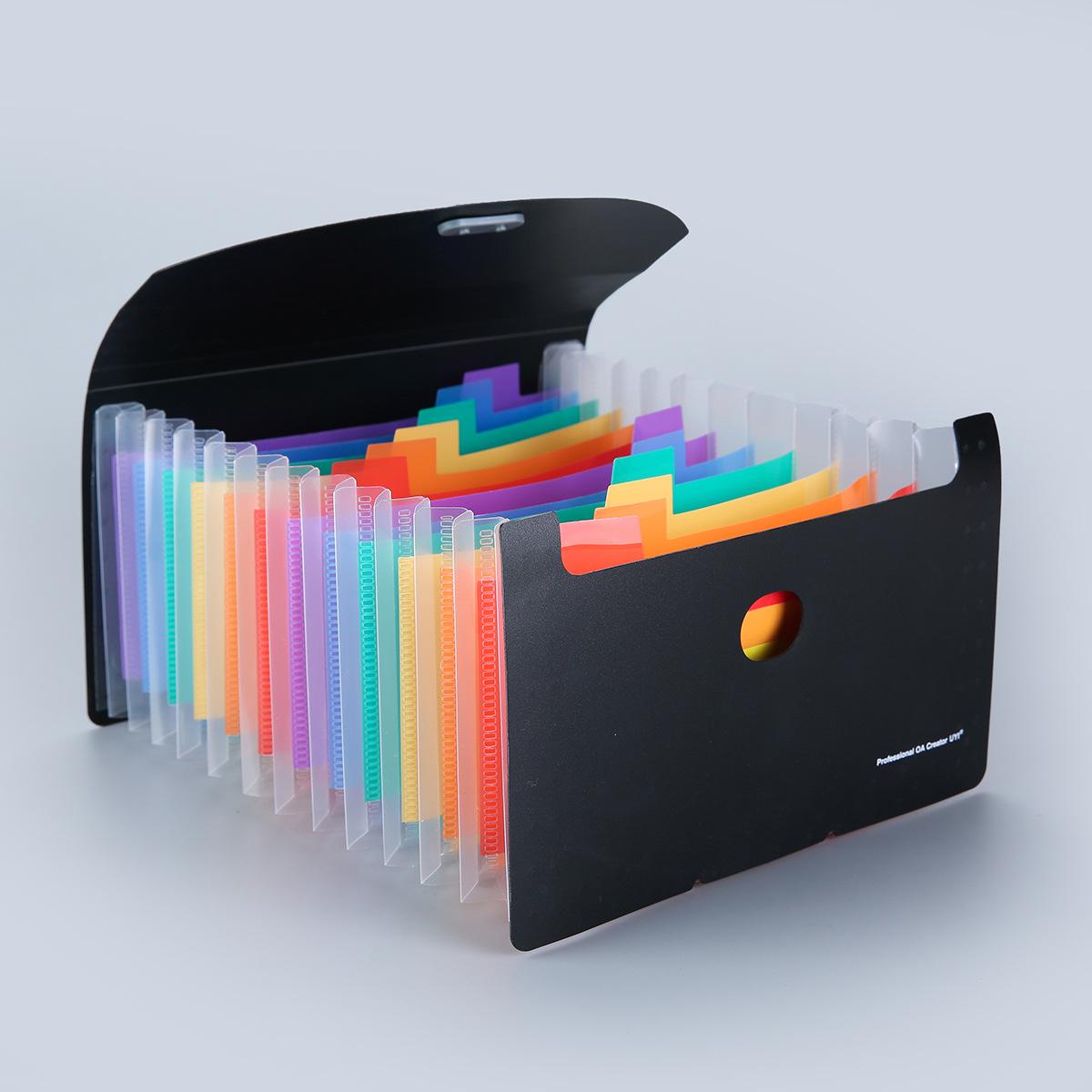 A6 Three-Sided 13-Pocket Large Capacity Rainbow Accordion File Holder for Receipts & Invoices